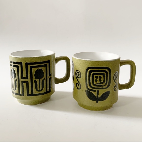 Vintage Other - Vintage set of two mid century avocado  green stoneware mugs.